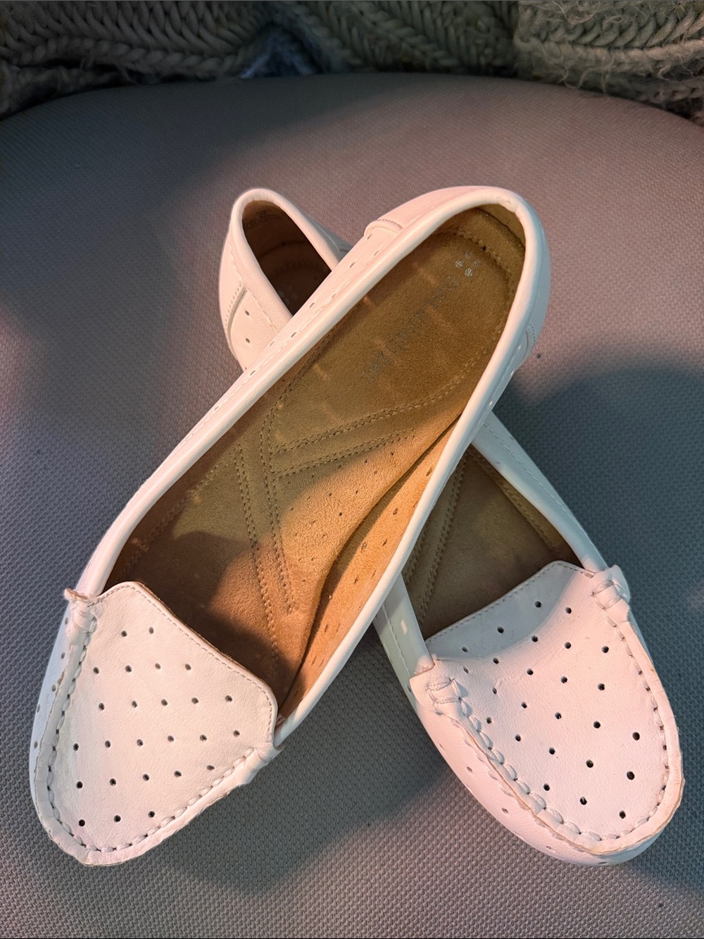 Naturalizer White Perforated Slip-On Moccasins